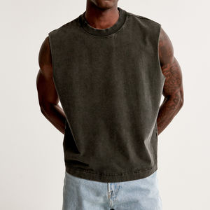 Manufacturer <b>Men</b> Boxy <b>Cropped</b> Quick Dry Ribbed Cotton Custom Print Logo Sleeveless Sleeve T-shirts Sport Gym Vest Tank <b>Top</b> <b>Men</b> - Product Image 2