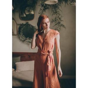 จั๊มสูทกางเกงผ้าฝ้ายผ้าลินินสีพื้นชุดบอดี้สูทลำลองของผู้หญิงแขนสั้นเอวสูงฟิตเนสแฟชั่นล่าสุด - Product Image 2