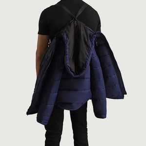 Veste matelassée pour homme en couleur marine unie, tissu respirant, col montant, taille oversize, capuche amovible, fermeture éclair, veste d'extérieur - Product Image 5