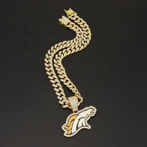 Colgante Deportivo del Equipo de Fútbol Americano NFL Denver Broncos, Estilo Hip Hop Unisex, Brillante, Chapado en Oro de 14K, Plata 925, Moissanita - Product Image 5