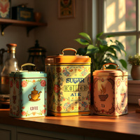 Recipientes de Almacenamiento de Té, Azúcar y Café de Metal, Hechos a Mano, Ecológicos, Clásicos, de Hierro, de 3 Piezas, a Todo Color, para Uso en Restaurantes