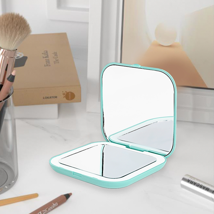 Оптовая продажа, зеркало для макияжа, двухстороннее портативное квадратное светодиодное зеркало для макияжа