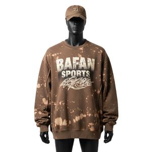 Sudadera Extra Grande para Hombre, Algodón Premium, Felpa GSM, Lavado Vintage Marrón, Corte Holgado, Logotipo Estampado, Sudadera Básica Extra Grande - Product Image 1