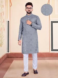 New Arrival 2022 Festive Causal Party Wear <b>Men's</b> Soft Cotton <b>Kurta</b> <b>Pajama</b> Mirror Work Online Shopping Indian Outfit - Product Image 2