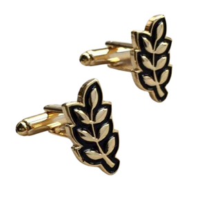 Bouton de manchette Maçonnique Regalia Brin d'acacia Hiram Abiff Feuille Boutons de manchette plaqués or personnalisés Service OEM - Product Image 1