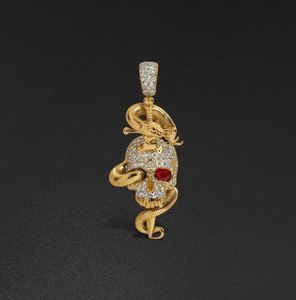 Pendentif Crâne Serpent Personnalisable en Or Rose 14K avec Moissanite Taille Princesse, Style Hip Hop Iced Out, pour Hommes et Femmes - Product Image 1