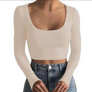 Camiseta de algodón hecha a medida para mujeres Millennial 2025 otoño Retro Crop <span class=keywords><strong>Top</strong></span> de manga larga Crop <span class=keywords><strong>Top</strong></span> Casual estampado estilo de verano - Product Image 3