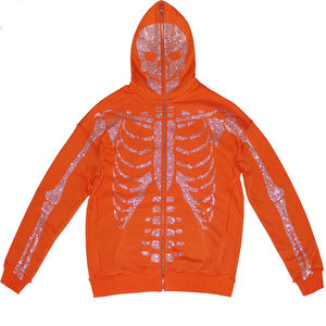 Fabricants personnalisés de vêtements de rue en éponge français vintage pour hommes, sweats à capuche surdimensionnés avec fermeture éclair et impression en strass, lavage à l'acide, épaule tombante 3D - Product Image 1