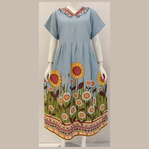 Chemises de nuit d'été pour femmes en rayonne 340g, douces, à col rond, manches courtes, imprimé floral, longueur genou, taille élastique, vente en gros - Product Image 3