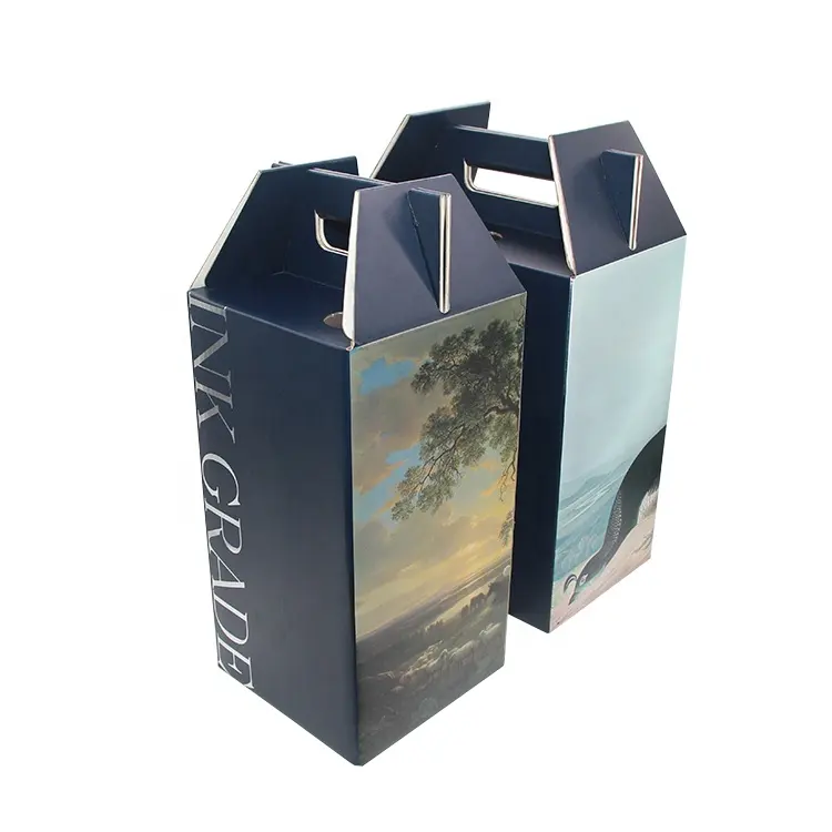 Weinflaschen-Caja de regalo para botellas de vino, cartón corrugado plegable de lujo personalizado, embalaje Verpackung Karton