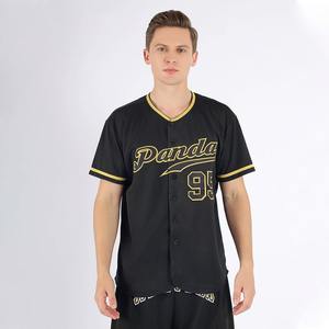 Camiseta de béisbol auténtica negra y dorada antigua personalizada, ropa deportiva estampada 100% poliéster de secado rápido - Product Image 2