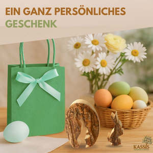 Décoration de Pâques : Lapin de Pâques dans un œuf avec écorce, décoration de table en bois d'olivier - Product Image 4