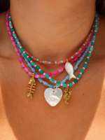 Ensemble assorti coloré : Collier en pierre naturelle style bonbon pastel, perle d'eau douce, chaîne plaquée or, pendentif, bijoux perlés