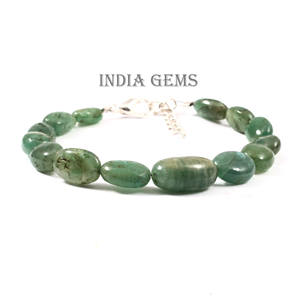 Emerald <b>Beads</b> Plain Tumble <b>Beads</b> <b>Bracelet</b> Beaded Gemstone Silver Jewelry Adjustable Emerald <b>Bracelet</b> 9"Inch natural good quality - Product Image 2