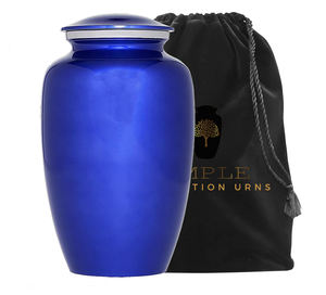 Urne funéraire bleue écologique et durable pour adulte, capacité de 220 pouces cubes, avec sac en velours - Product Image 3