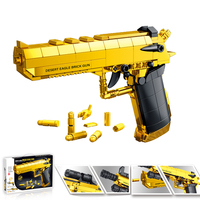 Kit de modèle de pistolet couleur or à 3 modes, Desert Eagle, jouet de construction pour enfant, garçon, mitrailleuse, arme militaire, jouet de construction en blocs