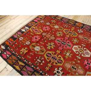 Tapis turc vintage 6,2x9,2 pieds, tapis abstrait rouge - Product Image 4