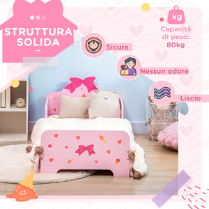 ZONEKIZ Cama Infantil con Lados y Patrón Lazos y Corazones, Edad 3-6 Años, 143x74x59cm, Rosa - Product Image 6