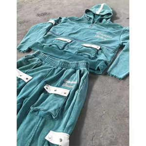 2025 survêtements unisexes personnalisés survêtements d'hiver pour hommes avec sweats à capuche et pantalons évasés ensembles de vêtements unis du fabricant - Product Image 2