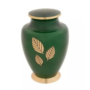 Urna de cremación de aluminio americana más vendida Acabado verde Banda dorada Diseño personalizable Capacidad de 200 pulgadas cúbicas para cenizas humanas - Product Image 6