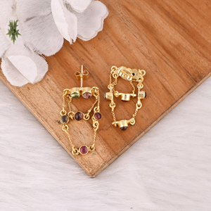 Natural Multi Tourmaline Gold Plated Stud <b>Earring</b> 925 Sterling <b>Silver</b> Push <b>Back</b> Stud Women Anniversary Gift Wholesale Bulk - Product Image 5