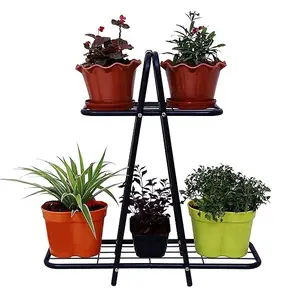 Black Foldable Plant Stands for Indoors and Outdoors Flower Pot Holder Shelf for Multi Plants Black Metal Plant Stand for Patio