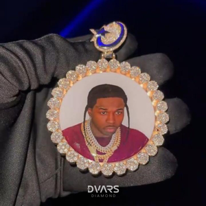 Pendentif photo en moissanite serti en grappe, collier souvenir haut de gamme, bijoux hip-hop personnalisés, argent sterling 925, luxe - Product Image 1