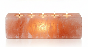 Porte-bougie chauffe-plat 5 trous en sel de l'Himalaya, cristal rose naturel, forme rectangulaire longue, pour décoration de spa et de bien-être - Product Image 3