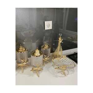 Ensemble de pots en laiton turc de 5 pièces Rolling Stick et verre simple 750ml pour le stockage et la présentation des aliments - Product Image 1