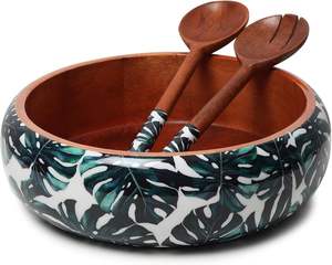 Ensaladera de madera pulida hecha a mano, cuenco para servir de madera orgánica de primera calidad con 2 cucharas, regalo de negocios de lujo ecológico - Product Image 5