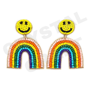 Pendientes de cuentas de vaquera para mujer Día conmemorativo patriótico Material de tela de color naranja blanco azul - Product Image 2