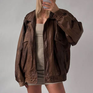 Mujeres hechas a mano de gran tamaño Bomber piel de cordero suave chaqueta de cuero real chaqueta de tamaño personalizado acabado desgastado chaquetas de mujer - Product Image 1