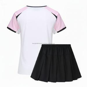 Conjunto de Uniforme de Bádminton Personalizado OEM para Mujer, Camiseta de Manga Corta con Mangas Raglán en Contraste y Falda Plisada - Product Image 2