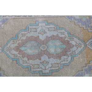 Vintage Small Rug, 1.5x2.8 ft Turkish Rug, <b>Brown</b> Floral <b>Wool</b> Rug - Product Image 5