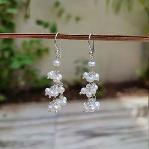Pendientes Colgantes de Perlas de Agua Dulce Hechos a Mano, Pendientes de Plata de Ley para Novia - Product Image 6