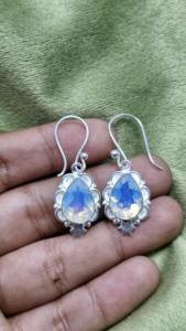 Exclusive Handmade 925 Sterling Silver <b>Earrings</b> with Opal Gemstone Teardrop Design Jewelry For Her - Product Image 4