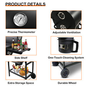 เตาบาร์บีคิวถังเหล็กกล้าเคลือบน้ำมันสีดำแบบมีล้อเลื่อนสำหรับย่างไก่แบบบาร์บีคิวถัง รุ่นใหม่ล่าสุด - Product Image 4