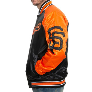 Veste universitaire en satin pour homme Baseball Varsity noir/orange Veste Letterman Style USA Service OEM disponible - Product Image 6