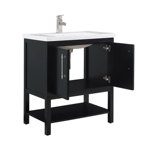 Unidad de baño de fregadero individual independiente blanca con tablero HDMR laminado pequeño moderno europeo con lavabo de cerámica - Product Image 4