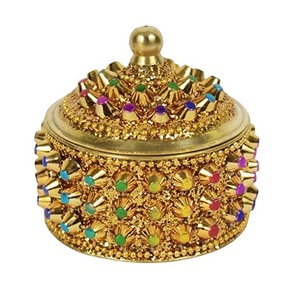 Sindoor Dibbi en laiton, fait main, design moderne et sûr |   Boîte de décoration Kumkum pour cadeau et décoration ronde multicolore - Product Image 4