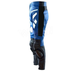 Pantalones de montar en moto de calle de cuero de talla grande para hombre, cuero de vaca azul con deslizadores, impermeables, a prueba de viento - Product Image 4
