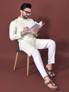 Indian Ethnic <b>Men's</b> Wear Premium Ethnic Wear Collection Premium <b>Silk</b> With Embroidery Work Kurta with Raymond Cotton <b>Pyjama</b> Set - Product Image 5