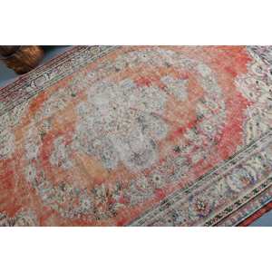 พรมตุรกีวินเทจขนาดใหญ่6.3x8.7ฟุตสี่เหลี่ยมผืนผ้าปะต่อสีส้มเบจผ้าขนสัตว์ลาเท็กซ์สำหรับห้องโถงห้อง - Product Image 5