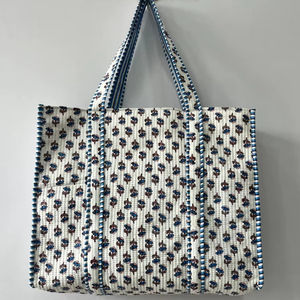 Indian Women's <b>Quilted</b> Cotton <b>Tote</b> <b>Bag</b> Hand-Block Printed - Product Image 1