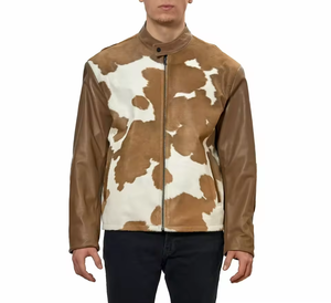 Blouson aviateur en cuir uni à col montant avec logo personnalisé pour homme, idéal pour l'hiver et la ville - Product Image 1