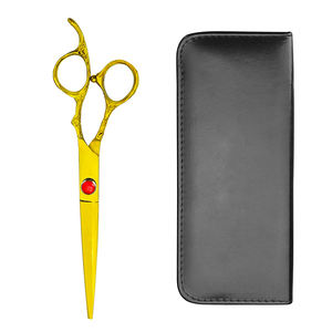 Vente en gros de ciseaux de coiffeur en or, lame tranchante, ciseaux de coupe de cheveux en acier inoxydable avec vis fantaisie et étui en cuir - Product Image 6