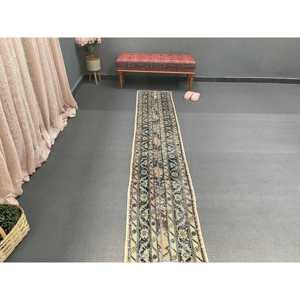 Alfombra de 1.7x9.1 pies, Alfombra Turca Vintage, Alfombra de Lana Azul - Product Image 5