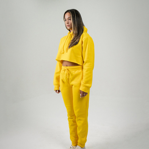 ชุดวอร์มลำลองผู้หญิงแบบ 2 ชิ้น ผ้าฟลีซคอตตอน 100% สำหรับฤดูหนาว แบบครอป สามารถปรับแต่งได้ เหมาะสำหรับขายส่ง - Product Image 3