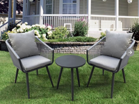 3pc Aluminium & Rope Outdoor Bistro Set Outdoor Rope Chat Set mit grauen Kissen