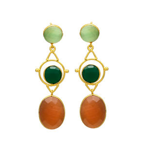 New Arrival Gold Plated Unique Design Dangle Earrings with Emerald Hydro Gemstone Brass Earrings - Product Image 1